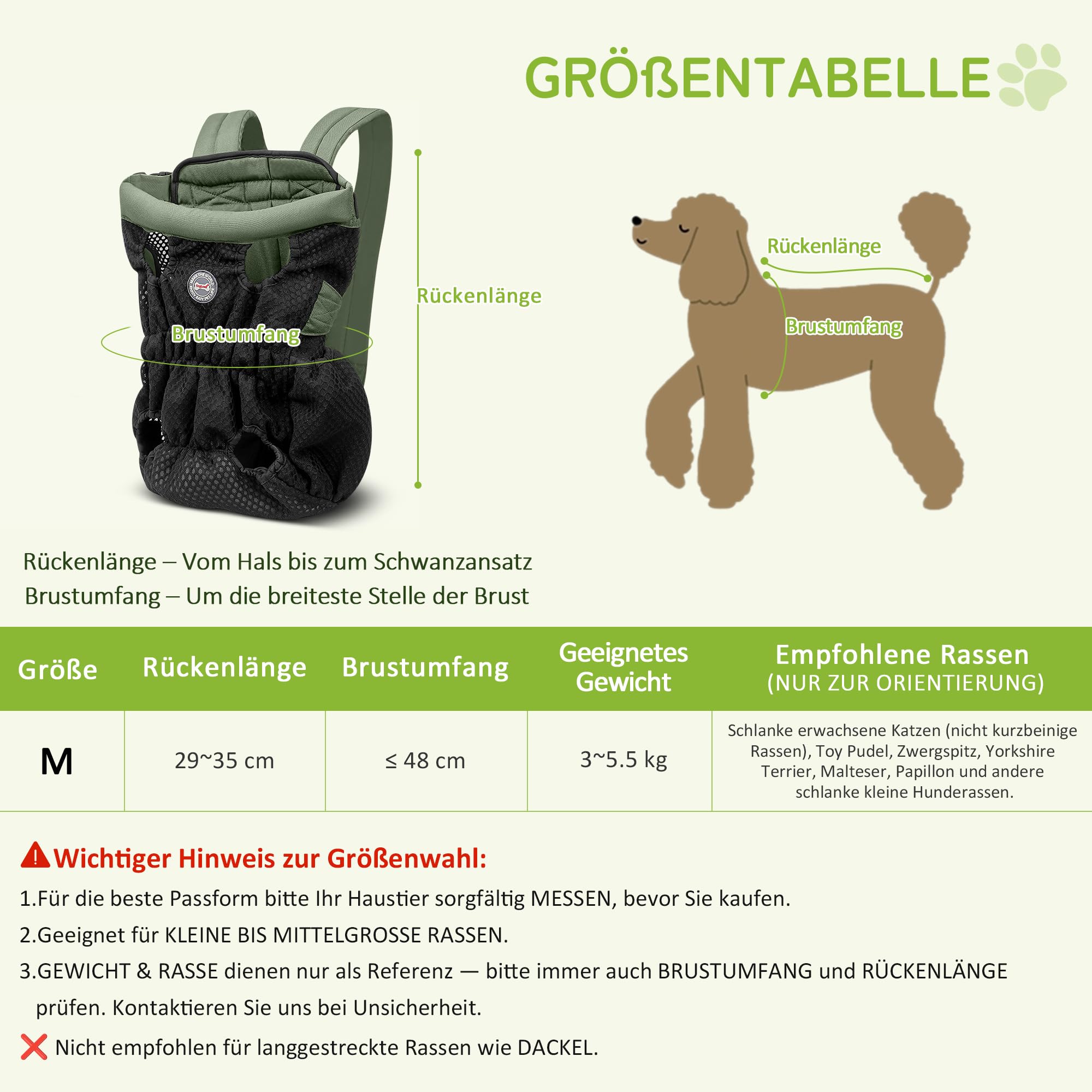 ALLSOPETS Hunderucksack für Kleine Hunde – Leichter, Atmungsaktiver und Bequemer Hunde Rucksack mit Sicherheitsleine, Freihändig für Reisen Wandern Outdoor (Olivgrün, M) | Atmungsaktive Transporttasche mit Sicherheitshaken, bequemer Rucksack für Hunde, fü