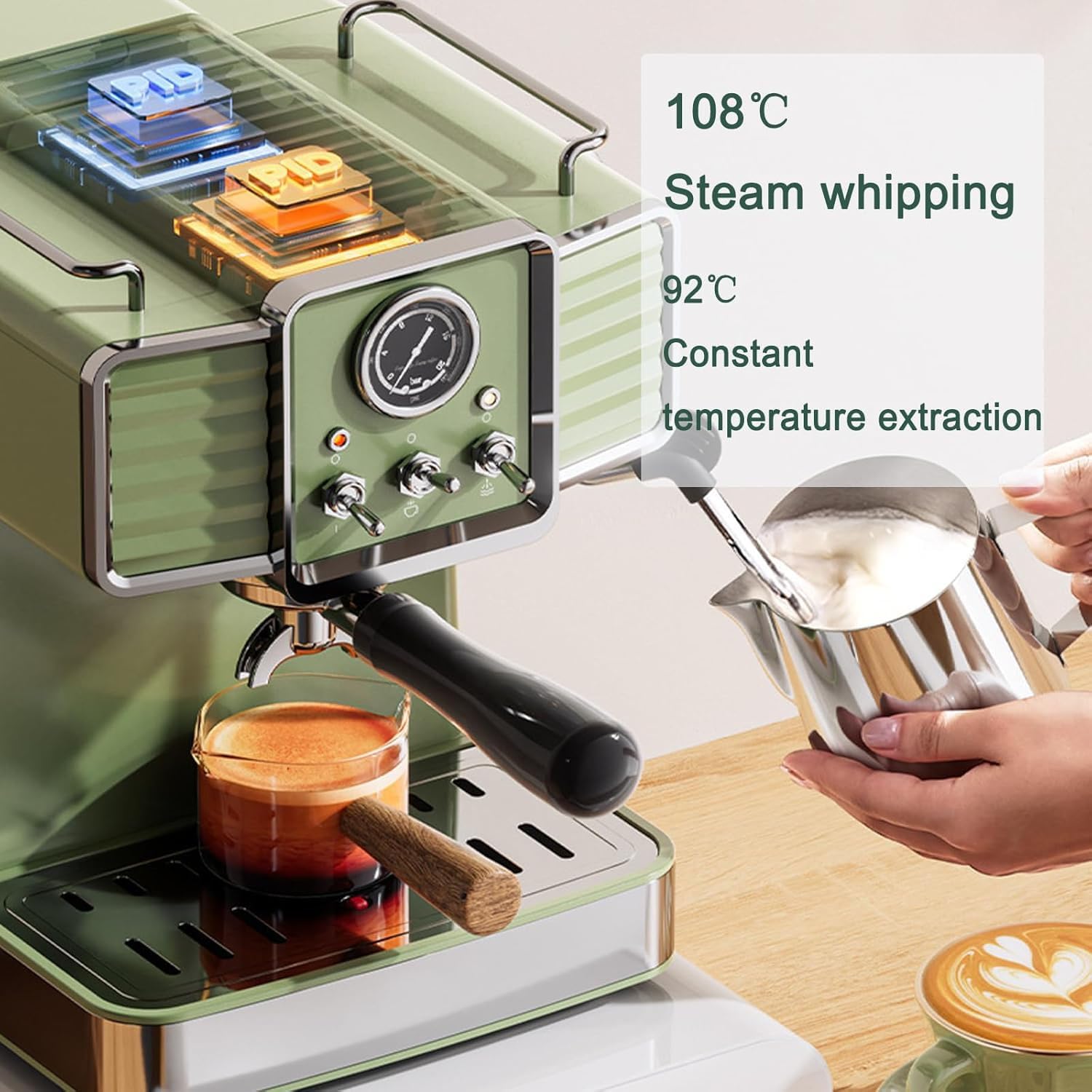 Cafetera espresso de 15 barras con espumador de leche, varita de vapor, tanque de agua desmontable de 1.6 L, medidor de presión visual para barista casero latte y capuchino