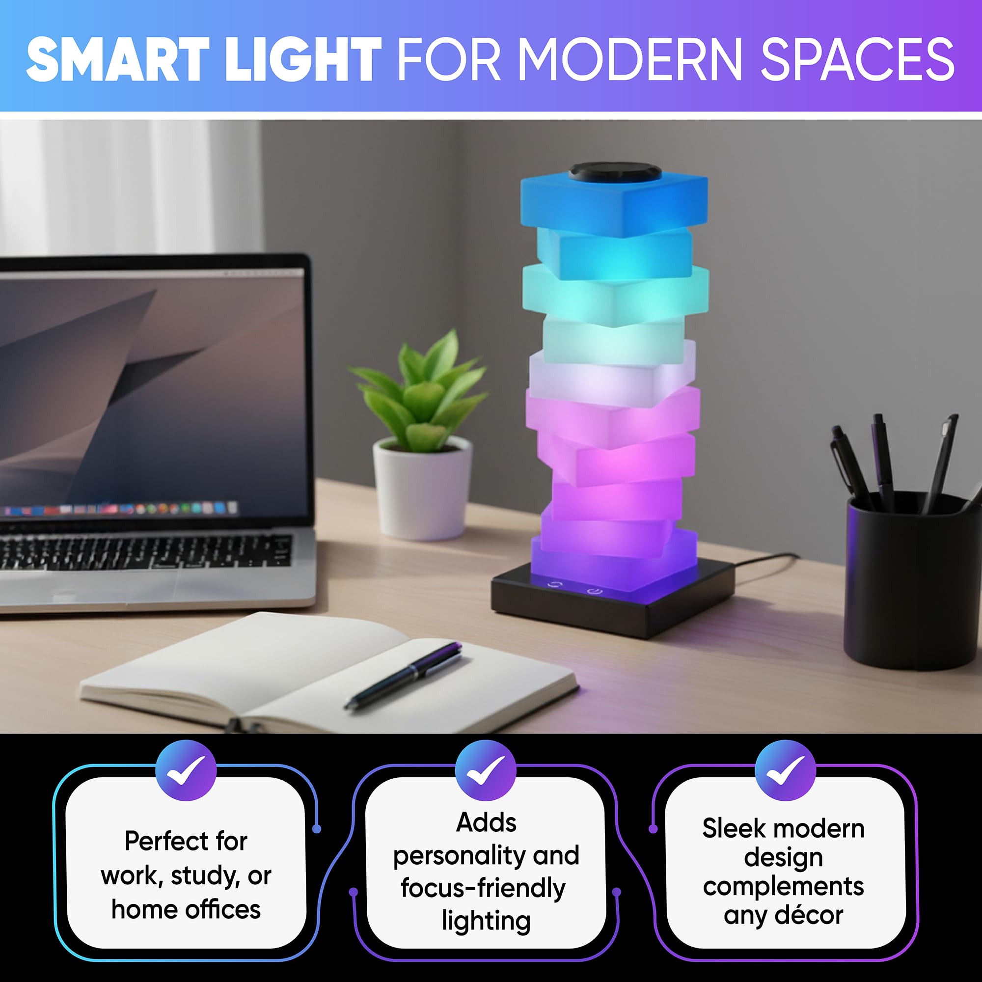Würfelförmige LED-Schreibtischlampe, stapelbares Nachtlicht mit Touch-Steuerung, Stimmungslicht für Kinder, Gamer, Schlafzimmer, Schlafsaal, Heimbüro oder Geschenk