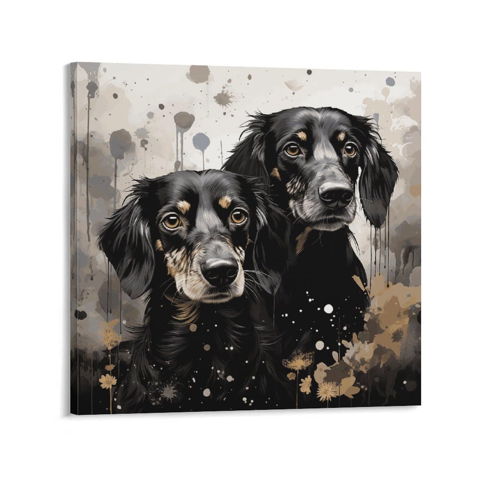 Black Dachshund Canvas Wall Art for Bedroom 20x20inch(50x50cm) Canvas Prints Artwork for Walls Modern Picture Artwork Painting for Living Room Aesthetic Wall Paintings for Bathroom Kitchen Office Deco