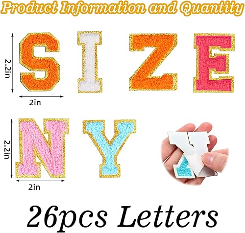 Miniatura 4 de 26 parches de letras de felpilla autoadhesivas, parches de letras de felpilla con purpurina, parches de iniciales de felpilla para teléfonos