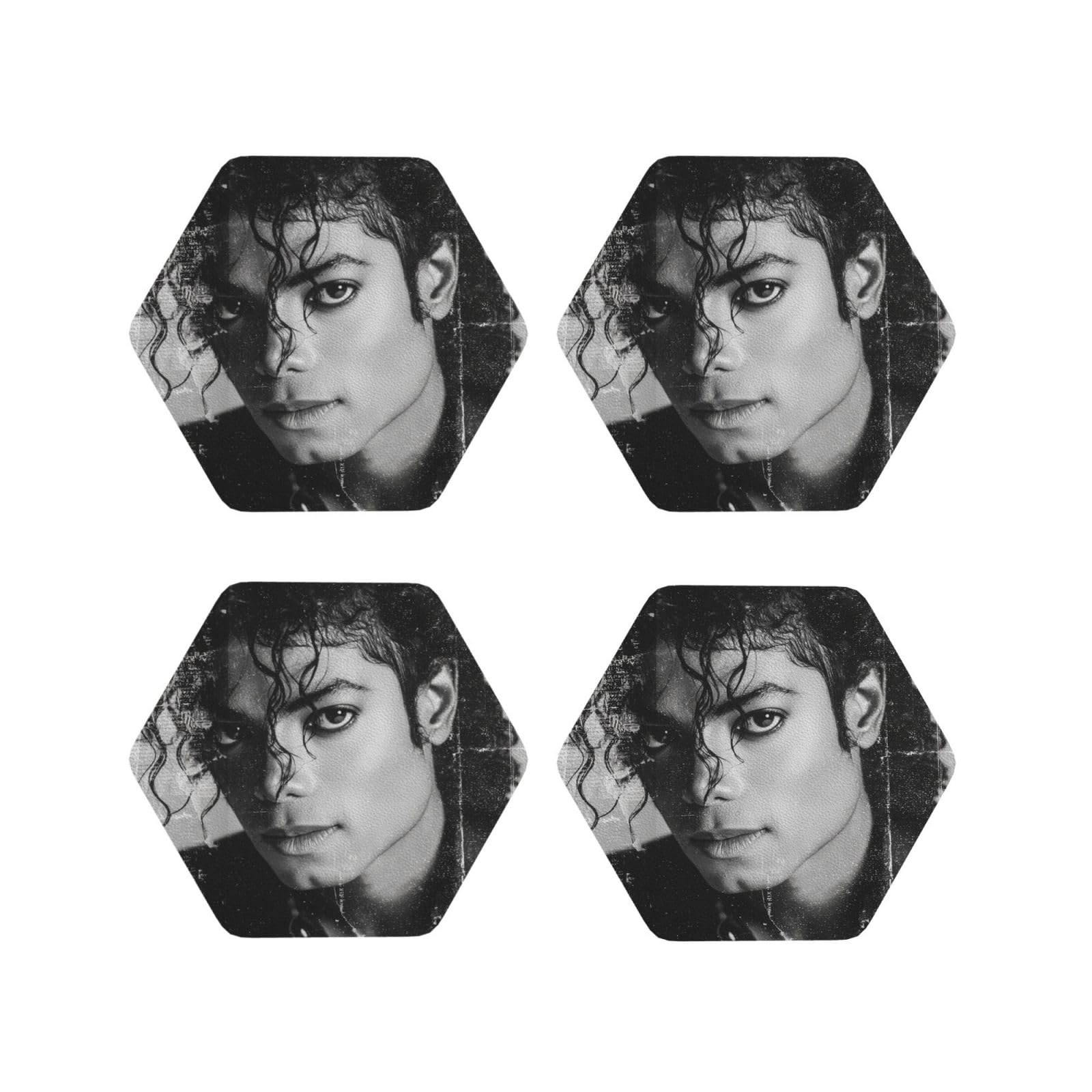 Coasters Set of 4 Round Leather Coaster Quick-Dry Drink Michael Jackson Coasters for Desk Absorbent Mugs Pads Tabletop Protection Pad Heat Resistant Coffee Cup Mat for Kitchen Bar
