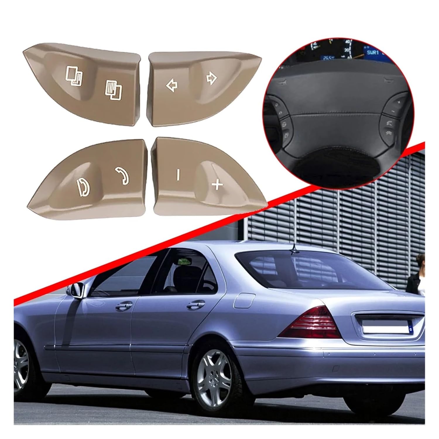 1 Pair Multi-Function Steering Wheel Switch Control Key 2208210679 Car Steering Wheel Switch Button W220 W215(Beige)