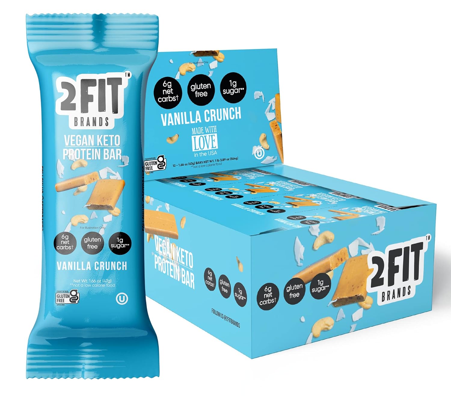 2FIT BRANDS Protein Bar Vanilla Crunch Vegan, Gluten