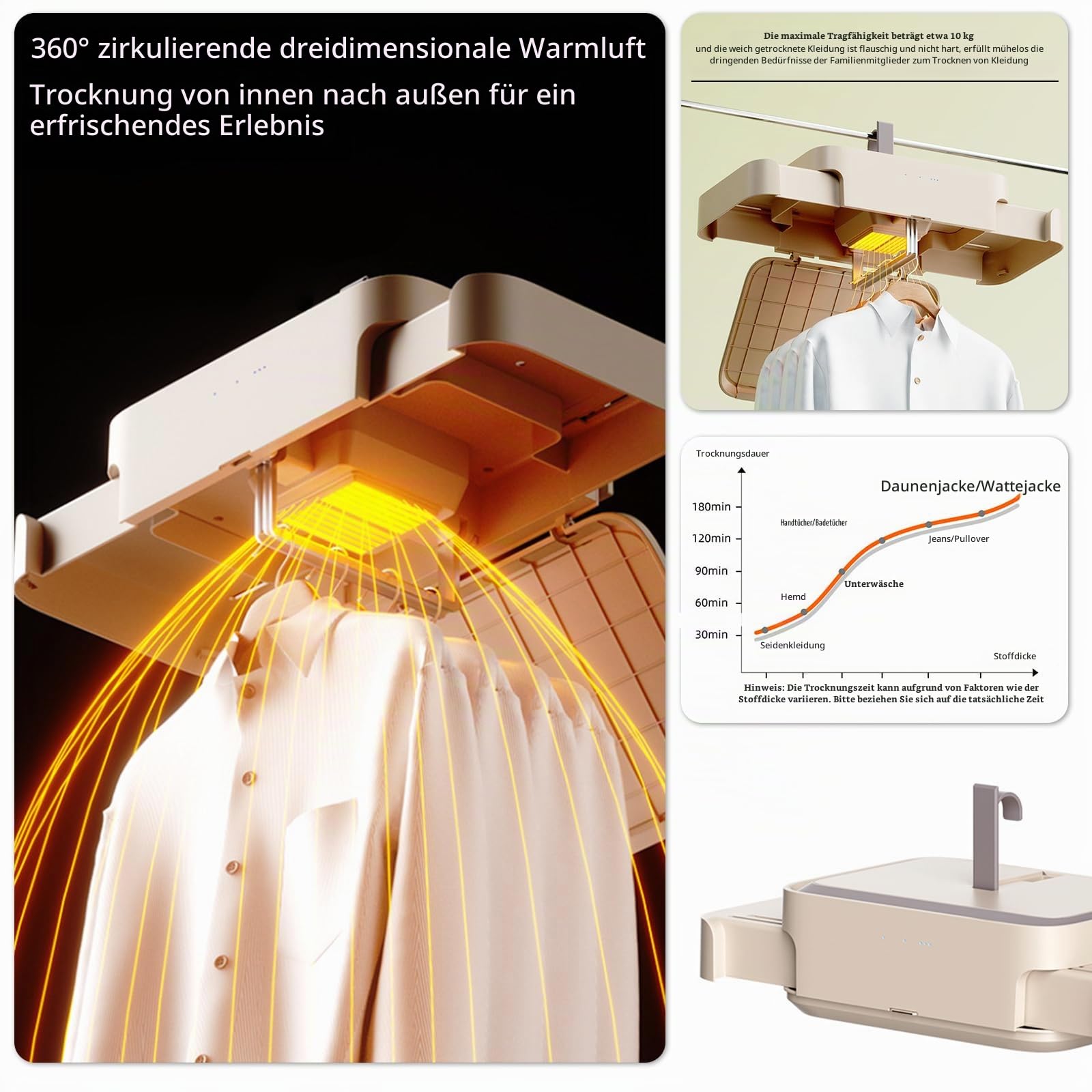 Mini Trockner mit Zeitschaltuhr mit UV Sterilisationsfunktion | Kleiner Wäschetrockner mit Fernbedienung für Reisen, Apartments und Wohnheime