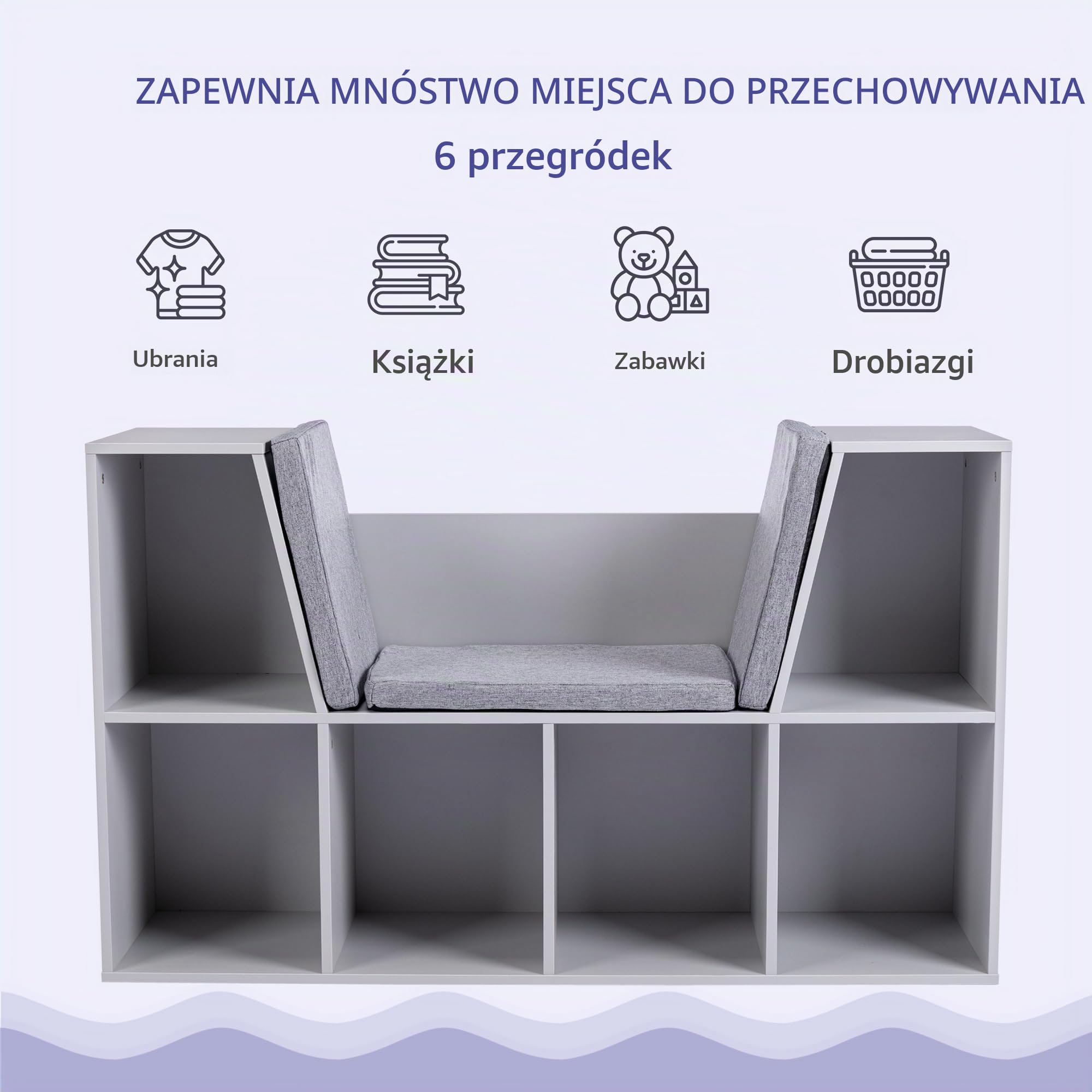 HOMCOM Regał na Książki dla Dzieci Szafka Organizer Salon Komoda Szary
