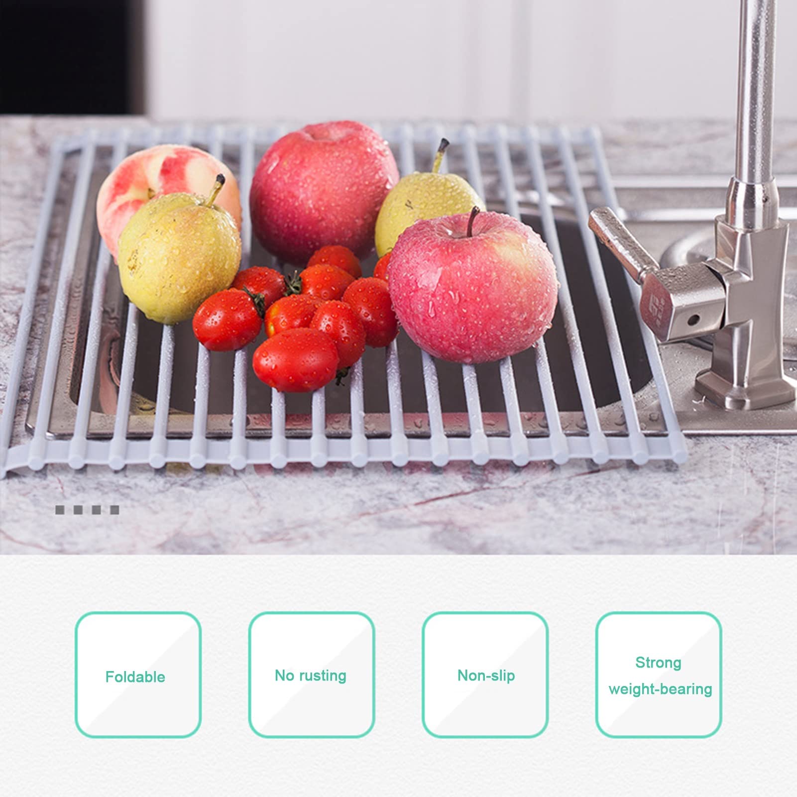 YYL De Múltiples Fines Escurreplatos Enrollable, Plegable Acero Inoxidable sobre Fregadero Cocina Escurridor de Rejilla, para Tazas Frutas Verduras (Size : 22 * 42cm/8.66 * 16.5in)