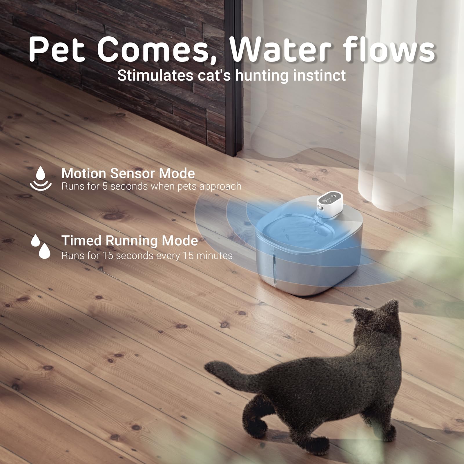 Fuente de agua inalámbrica para gatos con bomba Runway con 4 filtros - Impermeable, batería autocontenida, acero inoxidable, 1.1 Gal/4.35L, sensor de movimiento, filtración de 5 etapas para mascotas 5