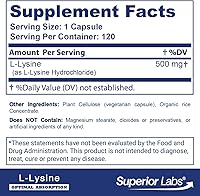 Vista 2 de Suplemente dietético Superio Labs con L-Lisina natural, 120 cápsulas, 0.01 onzas.