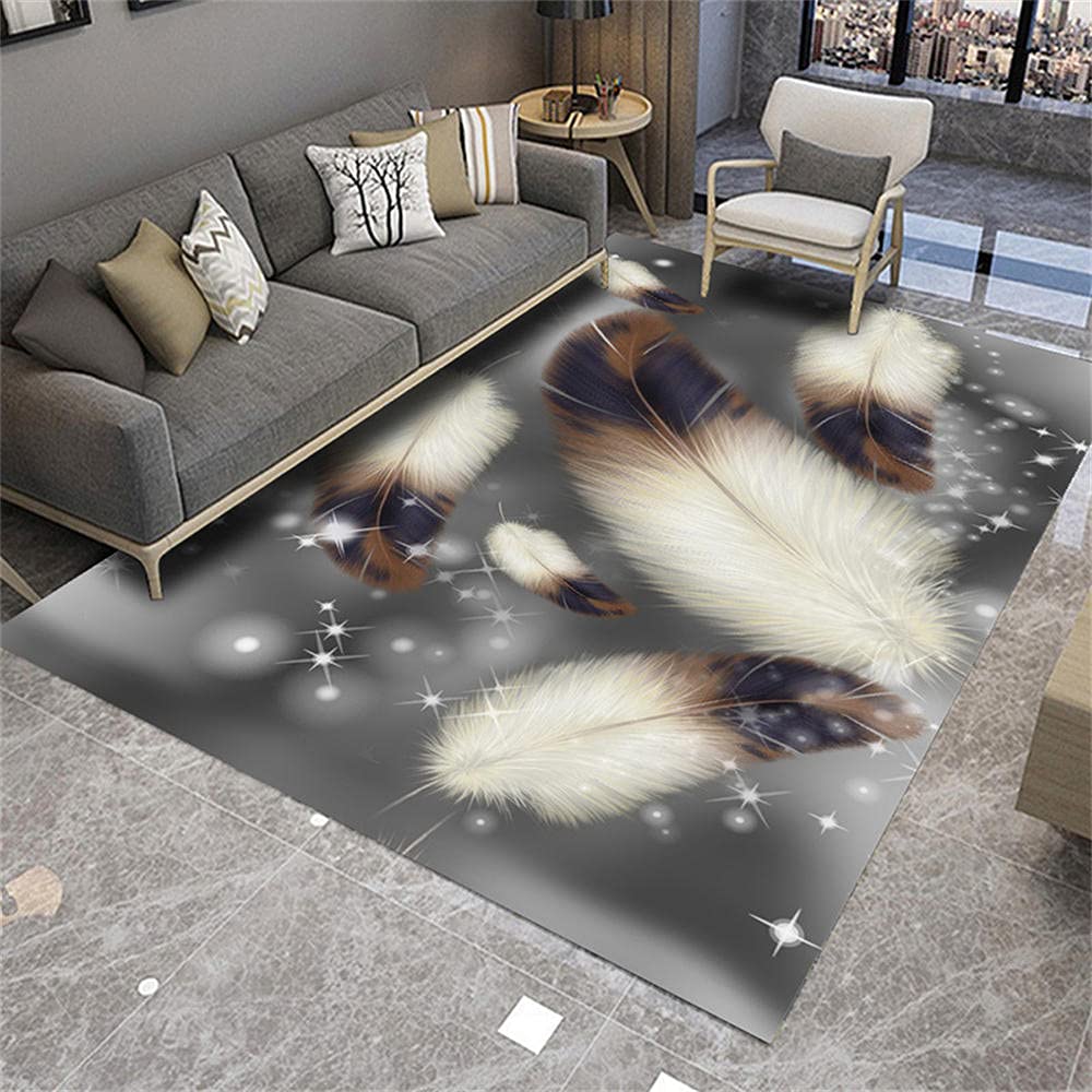 Tapis de chambre ado fille gris à plumes | Idée déco grand salon 100x120cm