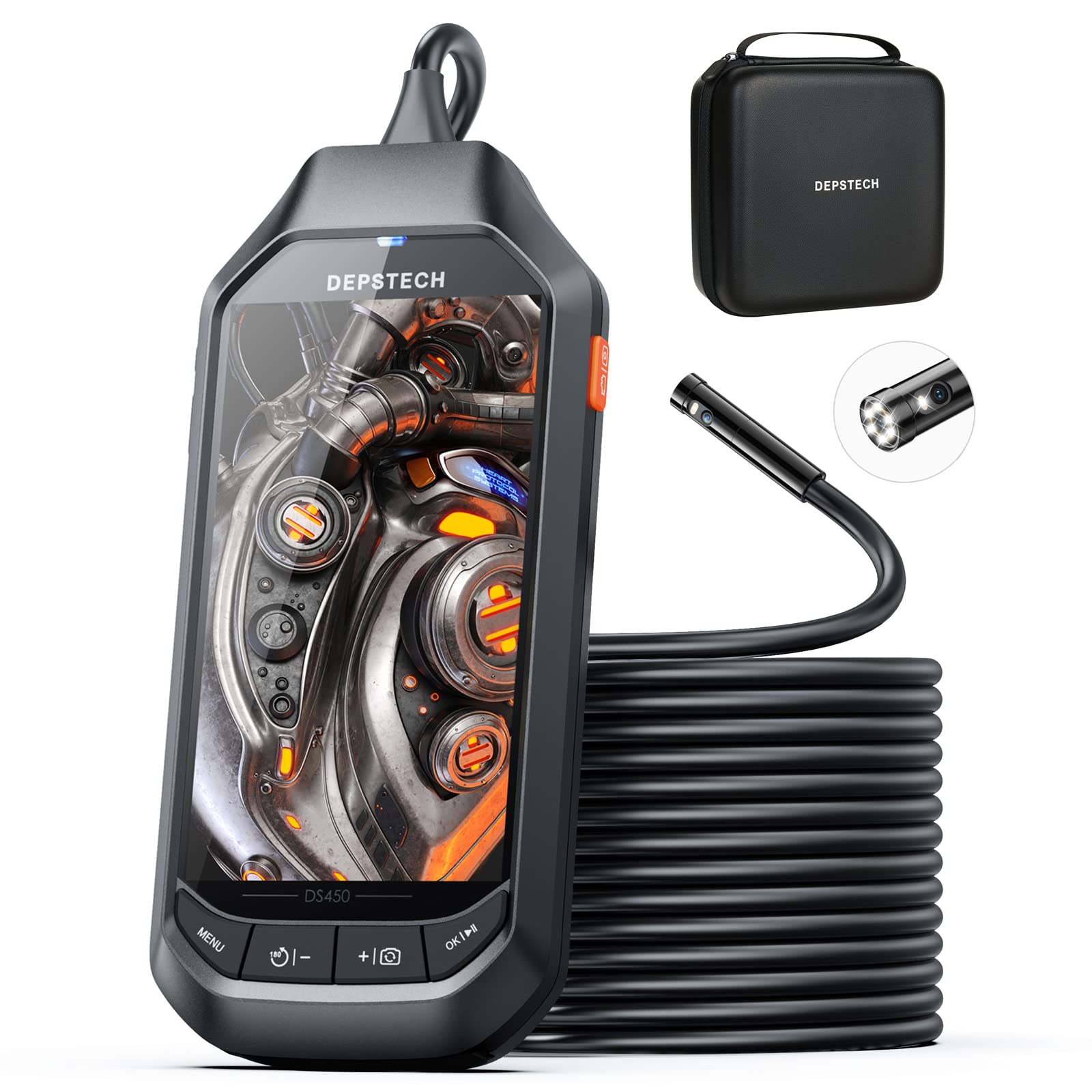 DEPSTECH Borescope & Endoscope with Light, 4.5Inch IPS Screen, 1080P HD Dual Lens Endoscope with