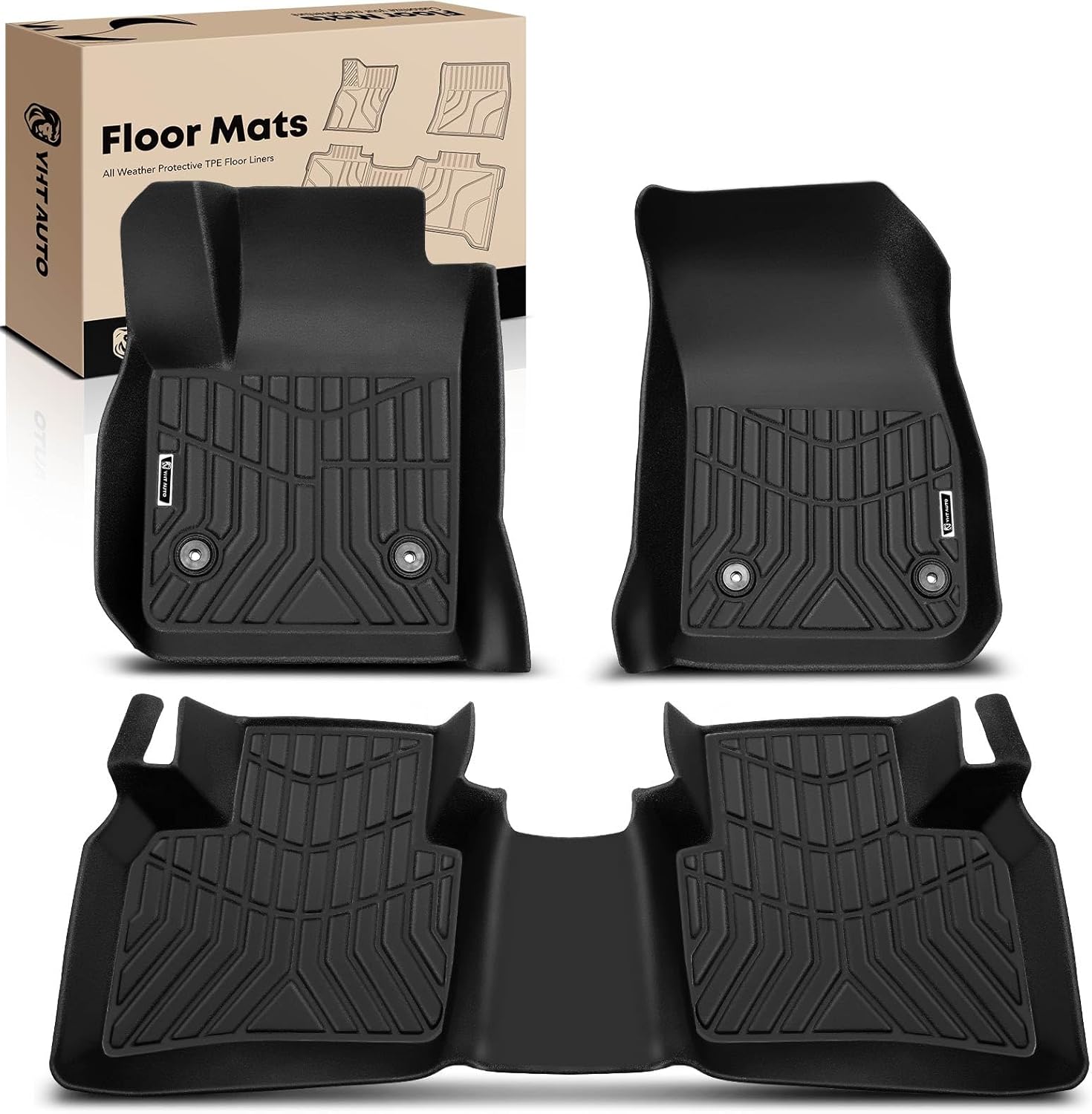 YHTAUTO Floor Mats Compatible with Cadillac XT4 2019-2025, TPE Floor Liners All-Weather Protection Custom Fit, 1st & 2nd Row, Set of 3