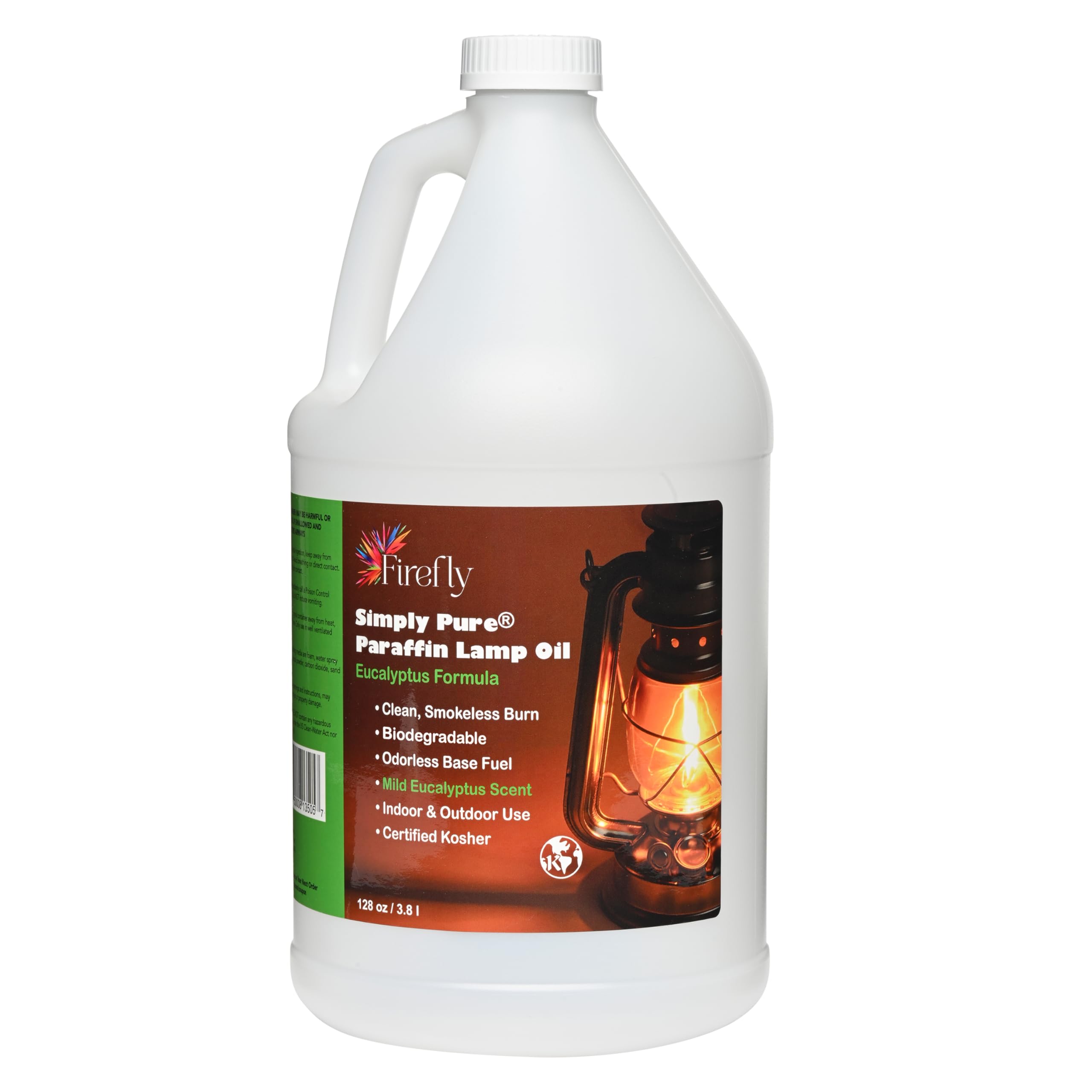 Firefly Kosher Candle and Lamp Oil - Smokeless & Odorless Base - Eucalyptus Scent - Ultra Clean Burning - Liquid Paraffin Fuel - Eco-Friendly/Non-Toxic - 1 Gallon