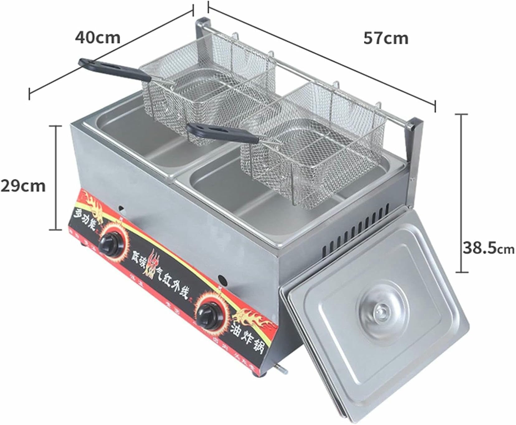 Freidora de Acero Inoxidable a Gas Freidora Comercial de GLP Freidora Individual de Gran Capacidad de 10 l Control de Temperatura Ajustable Freidora de encimera Gruesa con Cesta~/