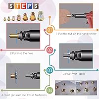 Vista 5 de Glarks Juego de 60 tuercas de remache de brida de cuerpo hexagonal M3 de acero al carbono chapadas en zinc, cabeza plana roscada, tuerca