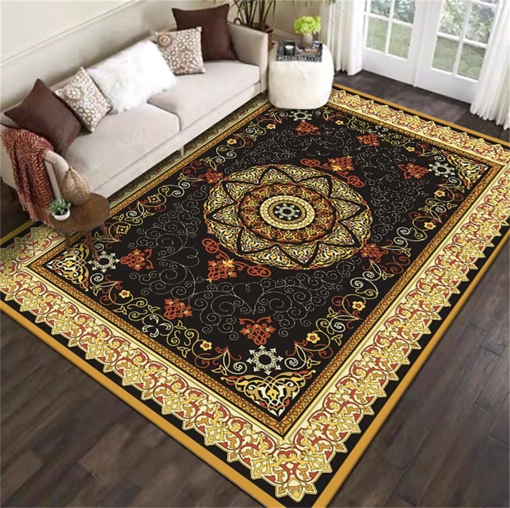 Tapis salle à manger 90x120cm jaune lavable et antidérapant