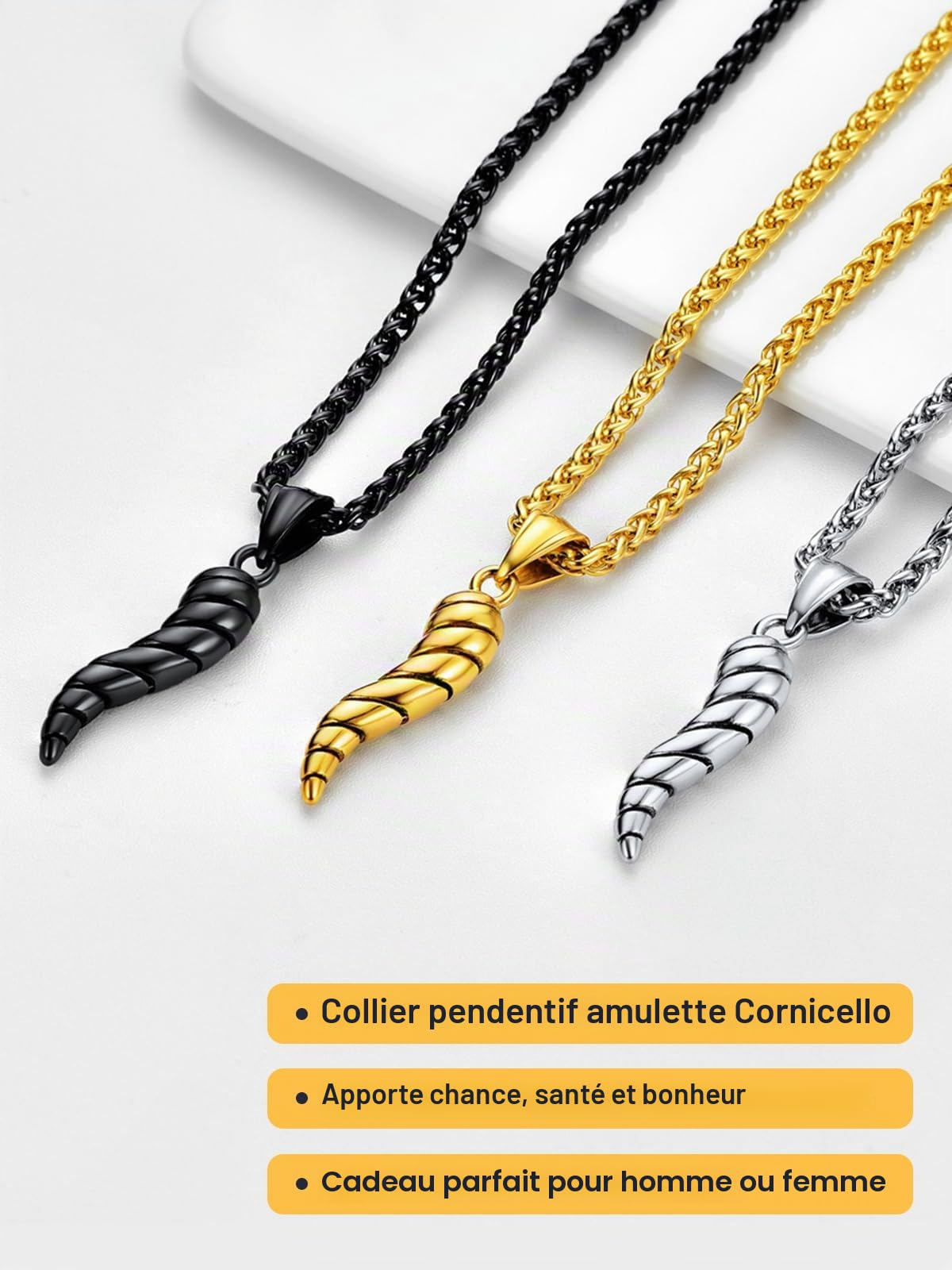 U7 Corne Italienne Piment 30/51mm Hauteur Collier pour Homme Femme Pendentif Chaîne Ajustable de 45/50 + 5 cm Bijoux Acier Inoxydable