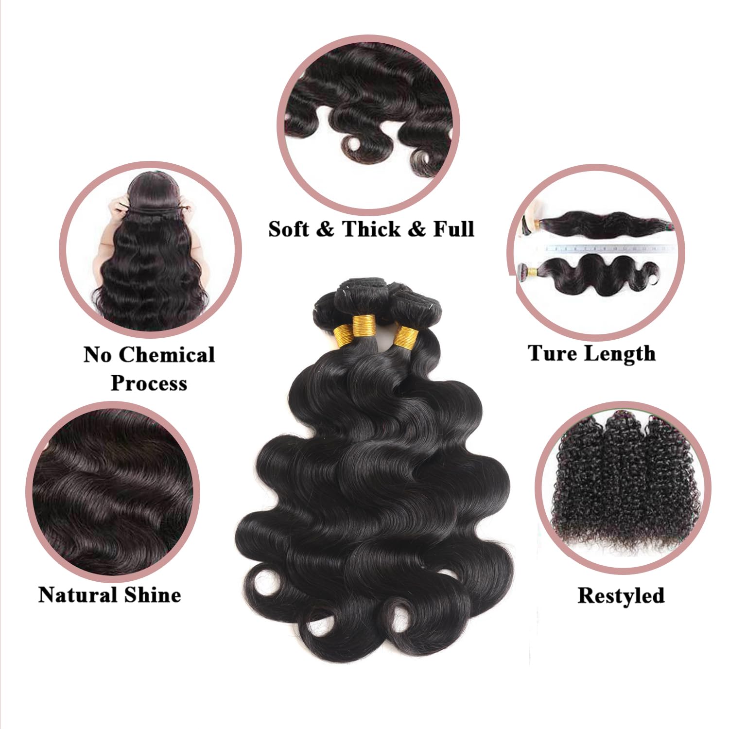 12A Human Hair Bundles 18 20 22 24 Inch Body Wave Bundles 100% Unprocessed Brazilian Virgin Hair 4 Bundles Human Hair Extensions Quick Weave Human Hair Natural Black