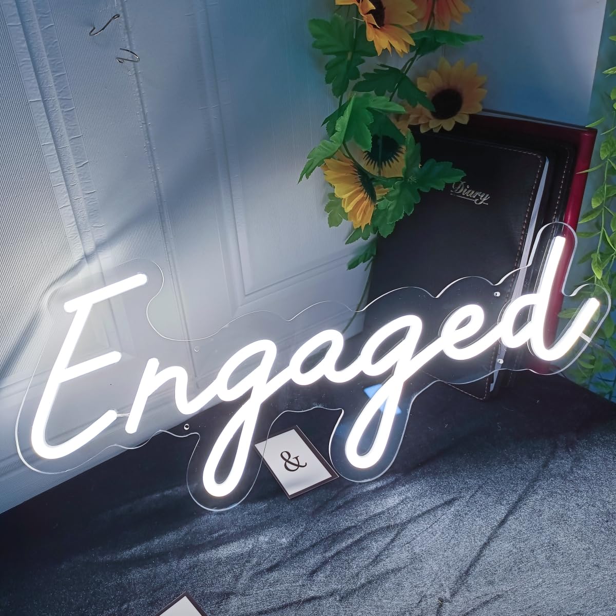 51cm Engaged Neon Sign, Dimmable LED Light for Wedding Proposal Party Wall Decor Engagement Valentines Day Bar Bedroom Wall Art Light(engaged)