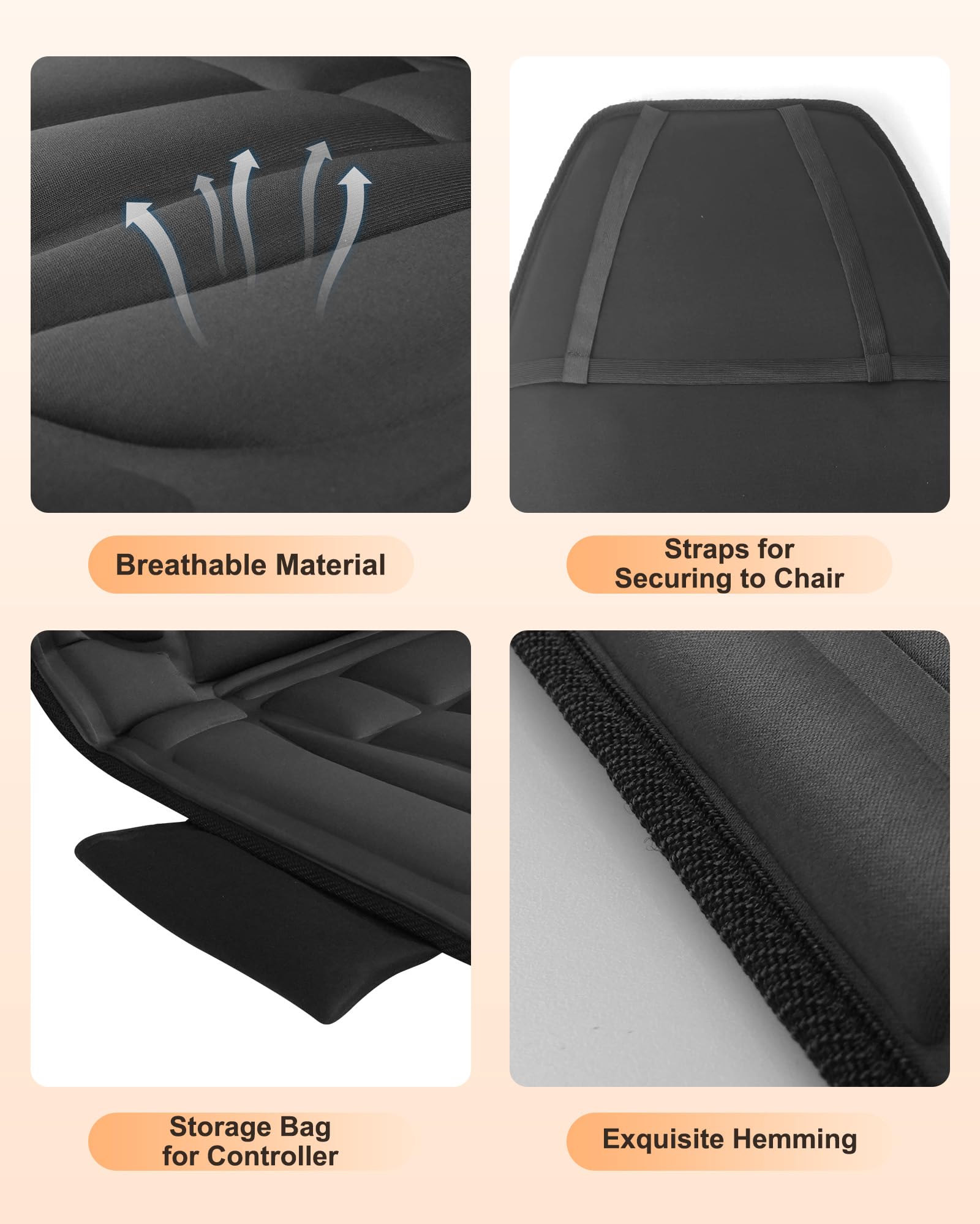 Snailax Masajeador de Espalda con Calor, Asiento de Masaje con 10 Motores, 5 Modos y 3 Niveles de Intensidad, 2 ajustes de Calor con Temporizador de 30-60-90 Minutos, Regalos.
