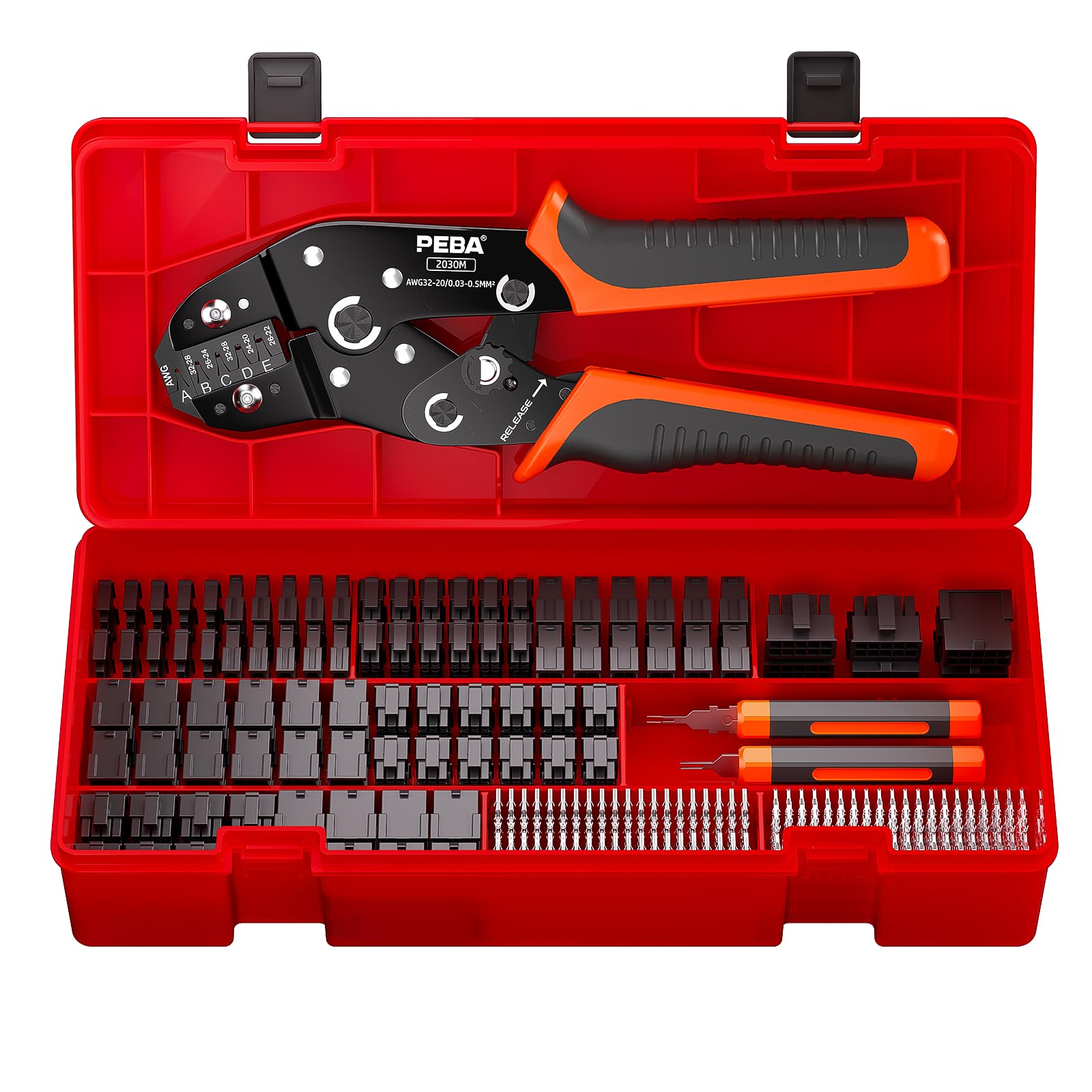 PEBA Set di pinze crimpatrici Micro-Fit 3.0 con 2 – 10 pin, 2 file, prese e connettori, 0,03 – 0,5 mm², pinza precisa per griglia da 2,0 – 3,0 mm, compatibile con terminali Molex Micro-Fit, Dupont