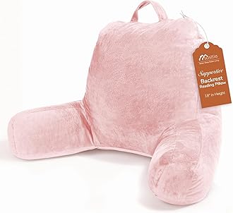 Sasttie Reading Pillow for Bed, Velvet Back Support Pillow for Bed Sitting Up, Back-Rest Sit-Up Support Cushion, College Dorm Essentials for Girls and Boys, Pink