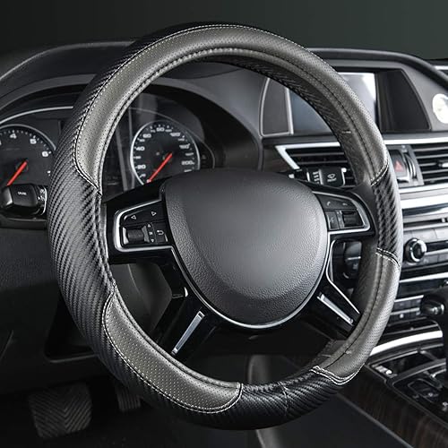 Miniatura 3 de CAR-GRAND Funda de fibra de carbono para volante, de cuero transpirable de alta calidad, protección deportiva para volante, accesorios interiores
