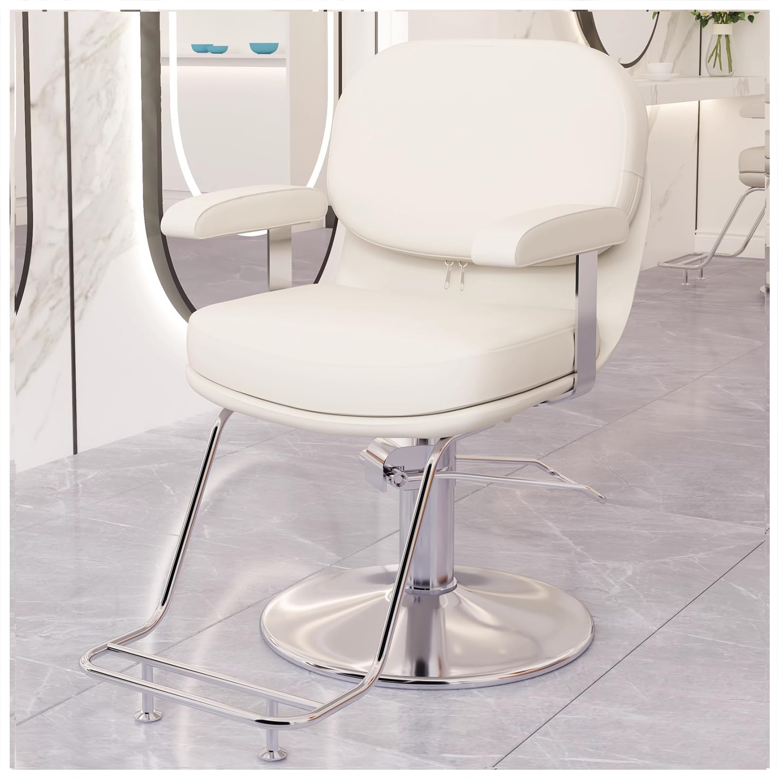 Salon-Friseurstuhl,Höhenverstellbarer Hydraulischer Salonstuhl Mit Kopfstütze Und Fußstütze,360° Drehbarer Friseurstuhl,Drehbarer Rasier-Styling-Stuhl,Weiß,B