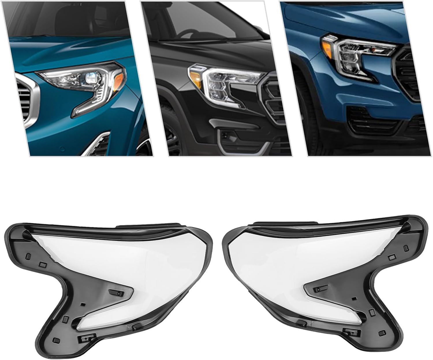 Headlamp Lens Cover Compatible with GMC Terrain 2018-2021 Pair Front Headlight Lens Cover PC Black+ Clear