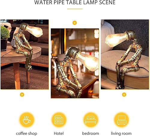 Miniatura 2 de Lámpara de mesa Steampunk, lámpara industrial de tubería de agua, lámpara de escritorio retro con tuberías de hierro, lámparas vintage para