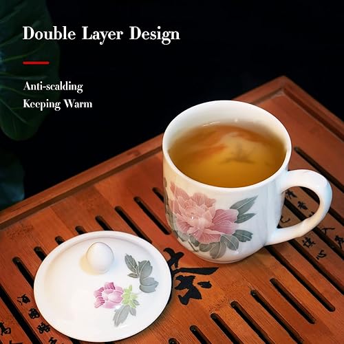 Miniatura 2 de Taza de té de porcelana china, tazas de té pintadas a mano bajo vidrio, taza de café de doble pared, tazas de café con capa aislada, regalo para los