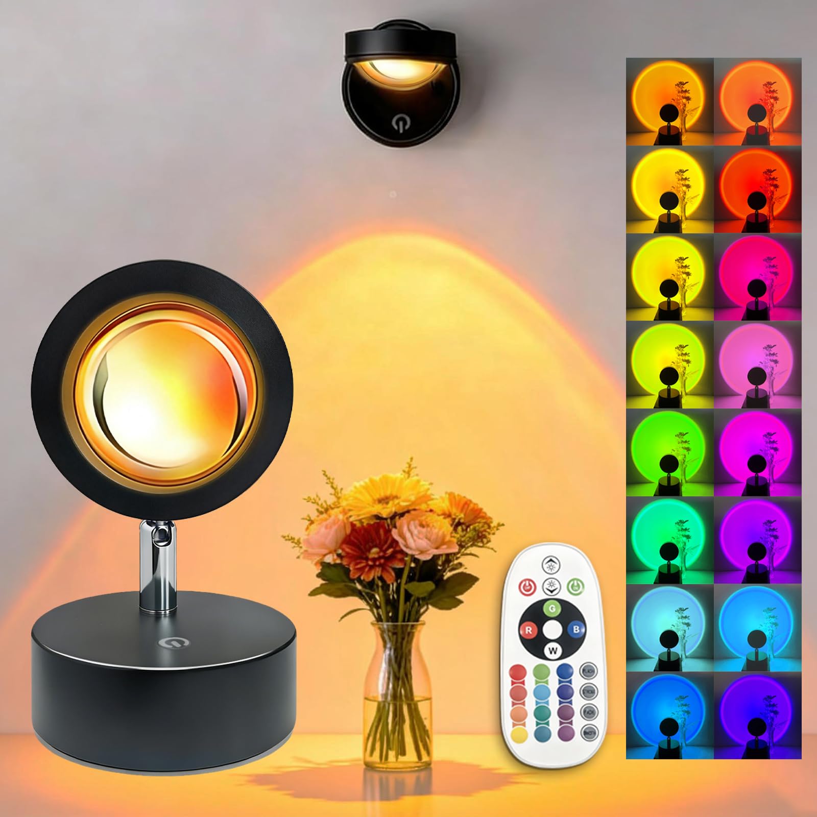 Wall Mounted Sunset Projector Lamp, Rechargeable Mood Night Light, Sun lamp