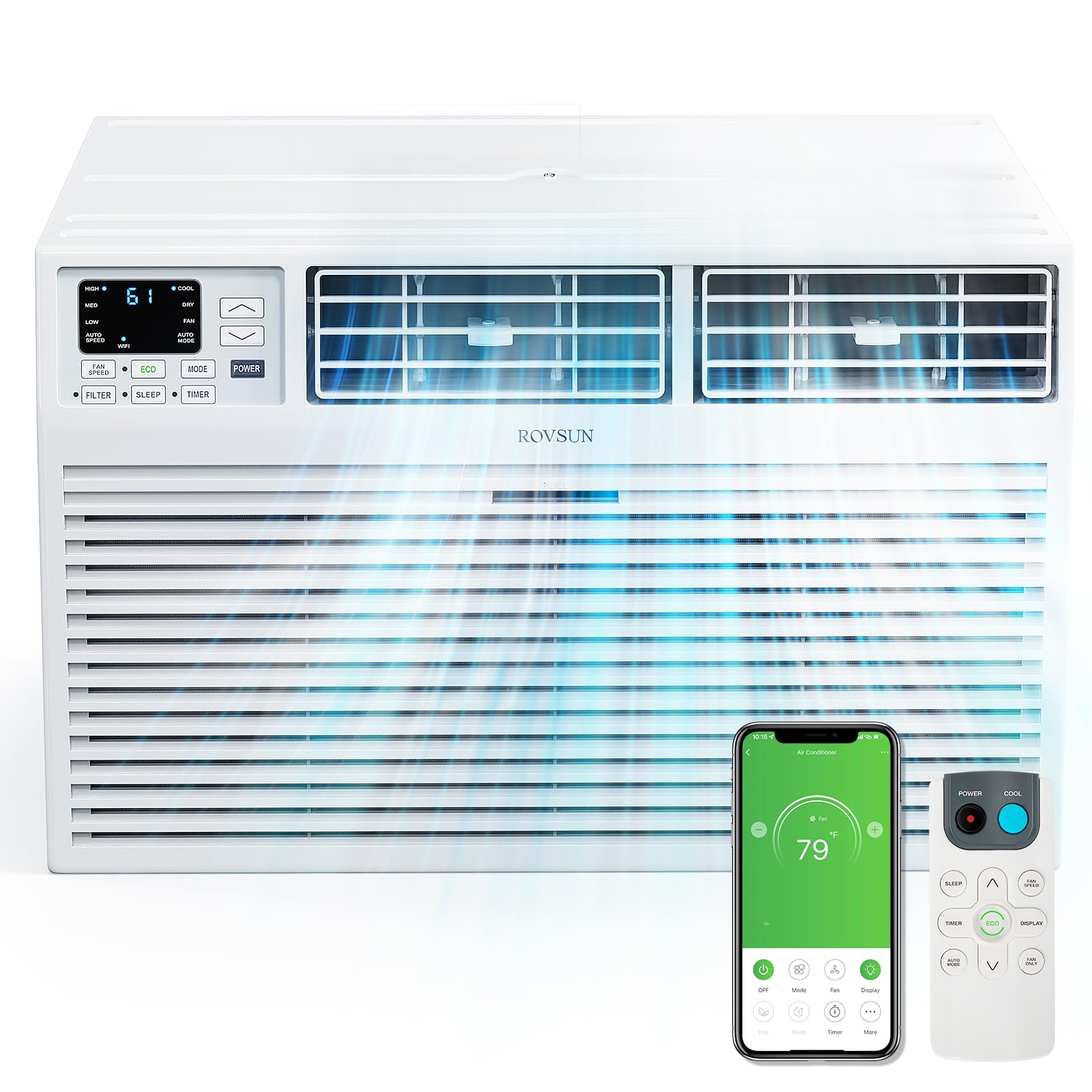 ROVSUN Smart 12000 BTU Through the Wall Air Conditioner with Remote &amp; App Control, Energy Saving Wall AC Unit with Timer for Bedroom, Living Room, Apartment, Dorm up to 550 Square Feet, 115V/60Hz