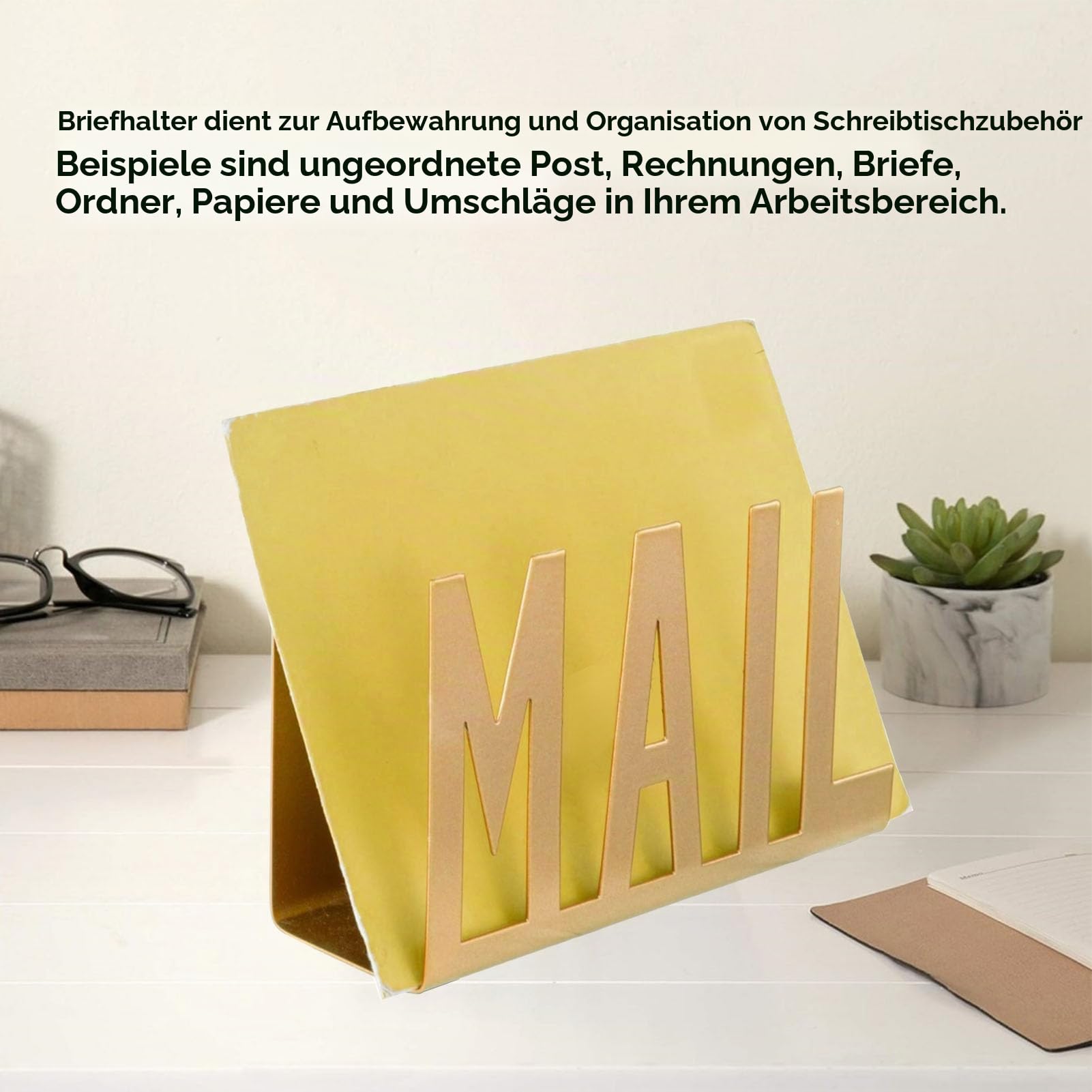 TOPINCN Metall-Post-Organizer für den Schreibtisch, Stilvoller Desktop-Postständer mit Hohlem Design für Rechnungen, Briefe, Papiere, Ideal Als Einweihungs- und Hochzeitsgeschenke (GOLD)