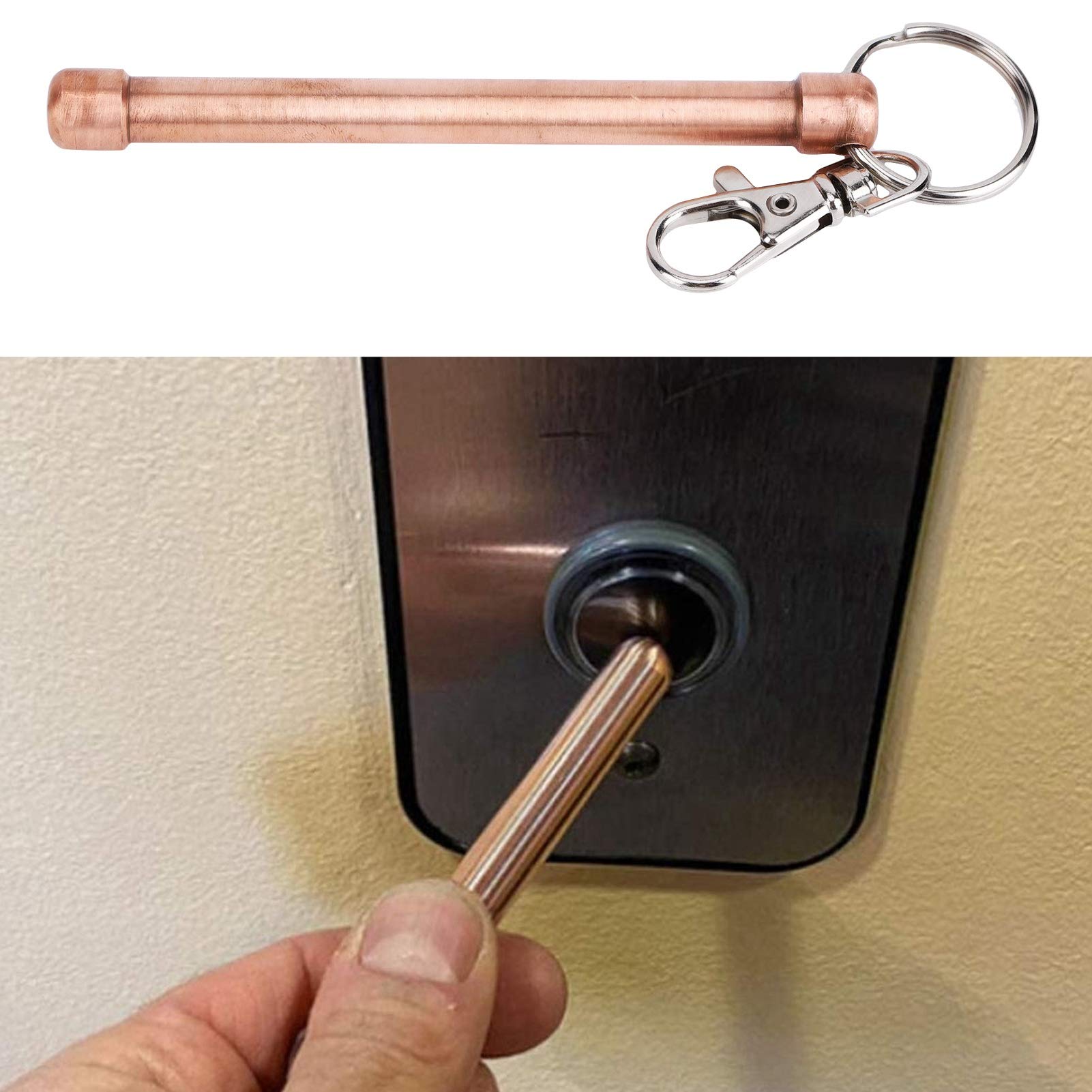 Ouvre-Porte et Poussoir de Bouton en Cuivre sans Contact - Porte-clés sans Contact pour Ascenseurs, Dab et Surfaces Publiques (Protection par Rouleau de Nettoyage à la Main)