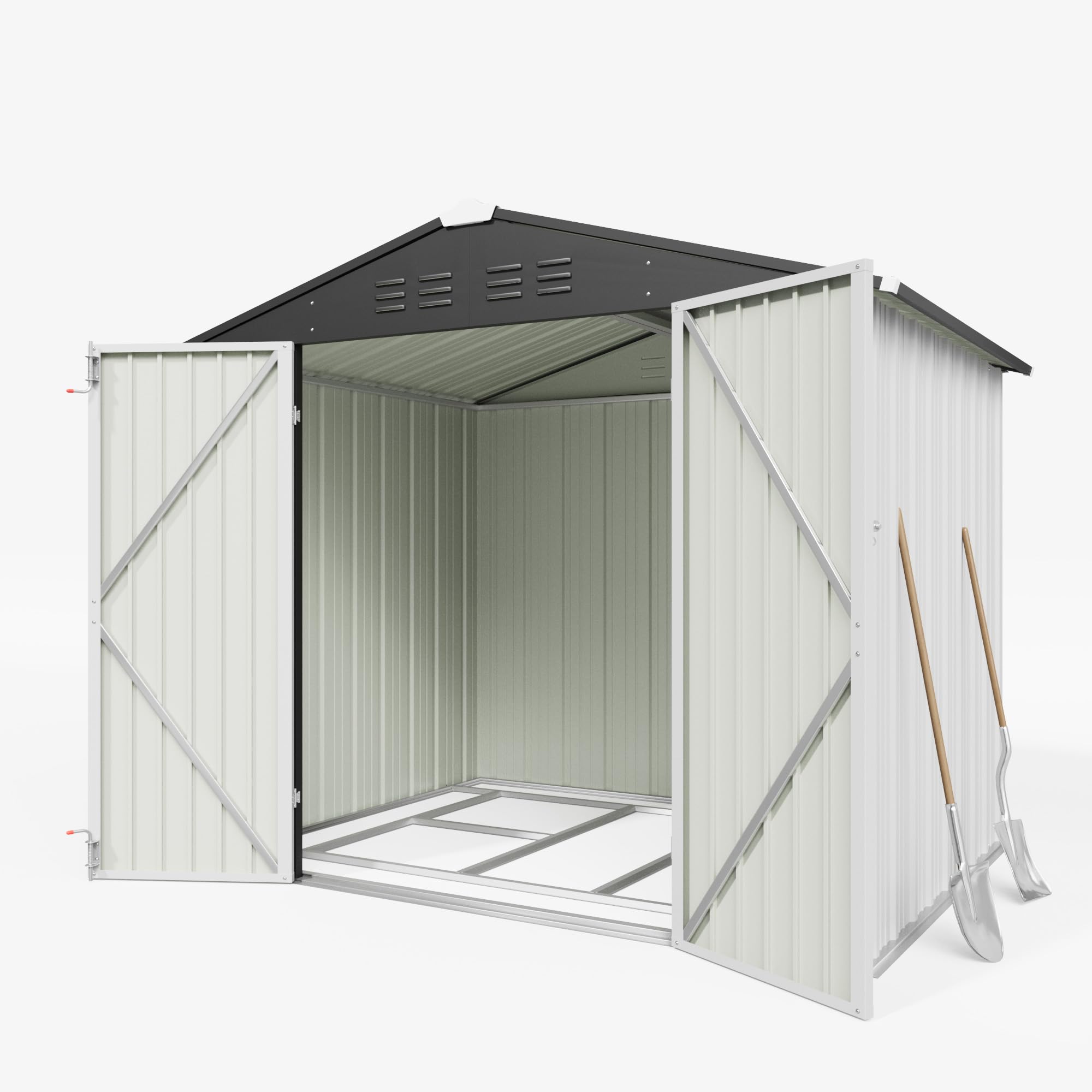 Greesum 8x6FT Outdoor Storage Shed with Base, White