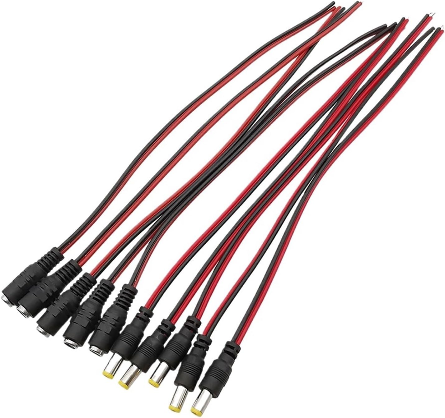 50Pcs DC Power Pigtail Cable 2.1 x 5.5mm DC Male Female Connector Adapter 12V 1A(25 Male 25 Female)