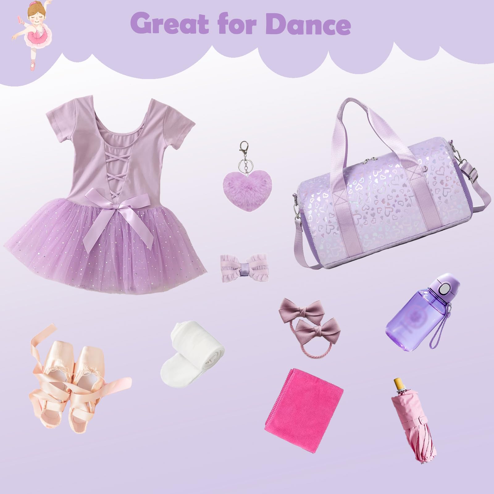 Sac de sport pour fille, Love Purple, Sac de danse pour filles