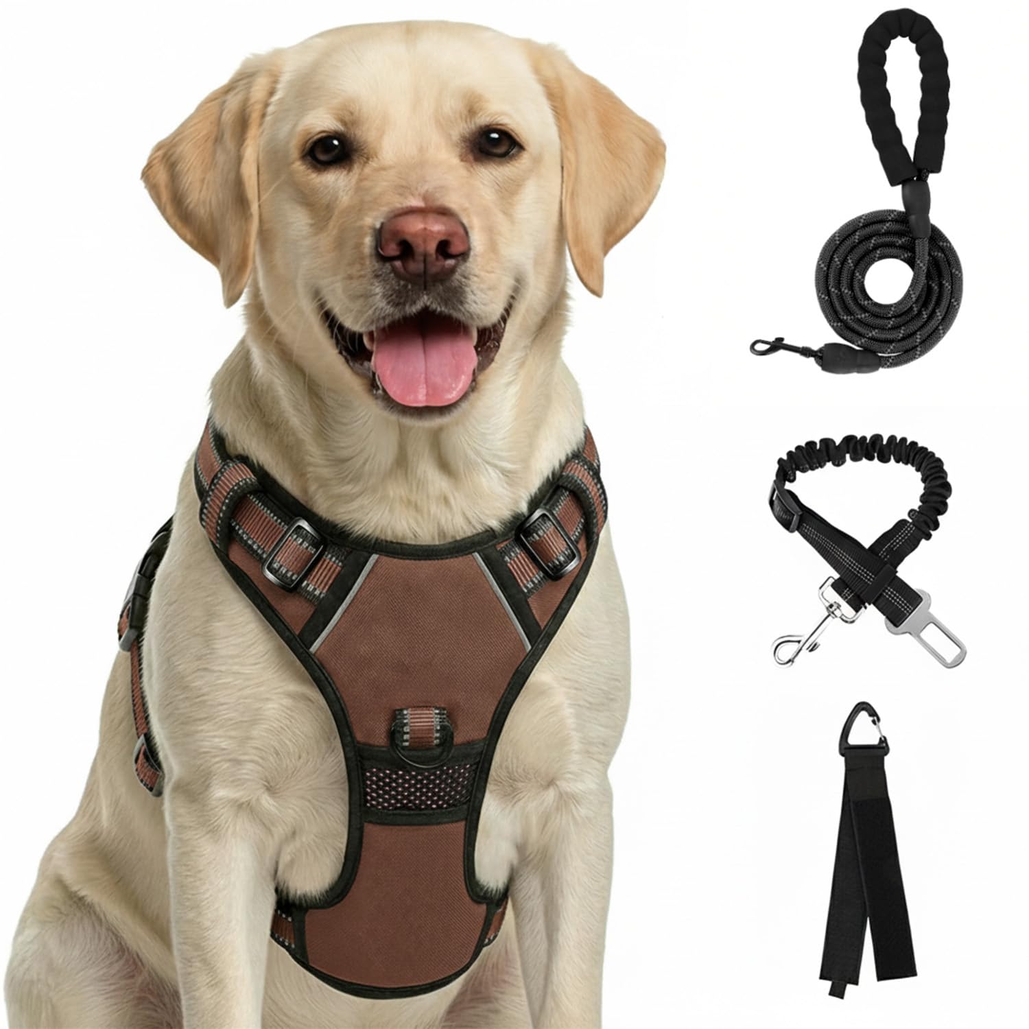 FURRYFECTION Hundegeschirr, kein Ziehen, reflektierendes Oxford-Gewebe, gepolsterter Griff, 4 verstellbare Gurte, 2 Leinenclips, kein Würgen, Haustierwestengeschirr