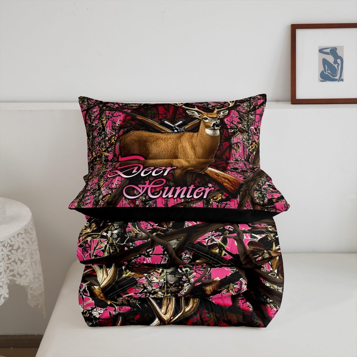 Feelyou Cute Deer Comforter Set Queen Size Kids Deer Hunting Comforter for Boys Teens Western Farmhouse Bedding Set Wild Animal Duvet Set Room Decor Antlers Quilt Set