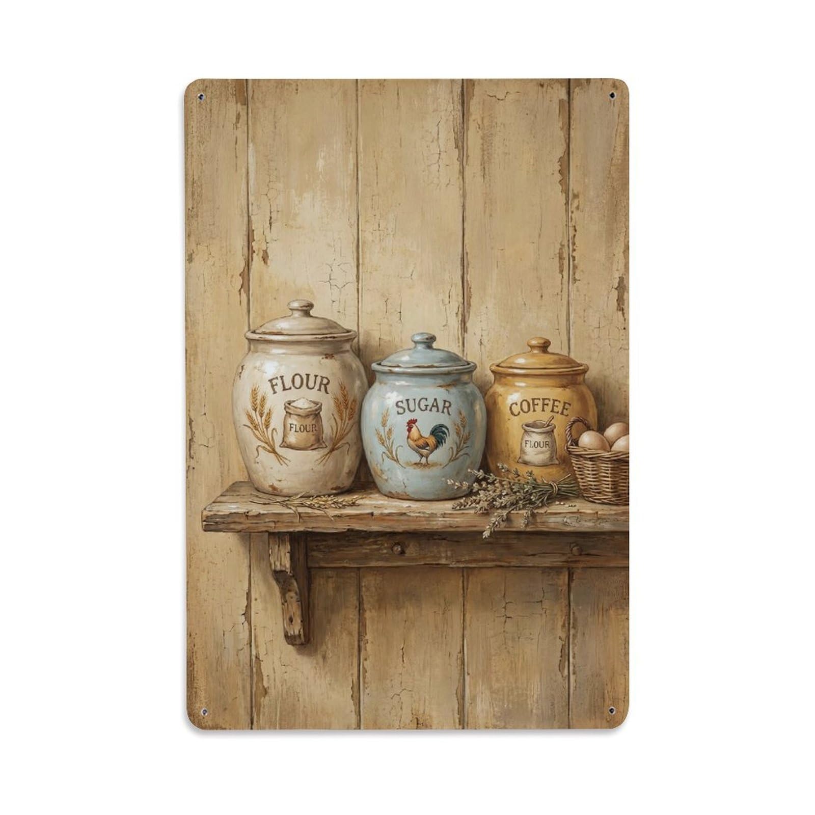 Country Kitchen Ceramic Canisters Storage Countryside Vintage Metal Tin Sign Plaque Wall Decor for Cafe, Club, Garden Metal Poster 8x12Inch