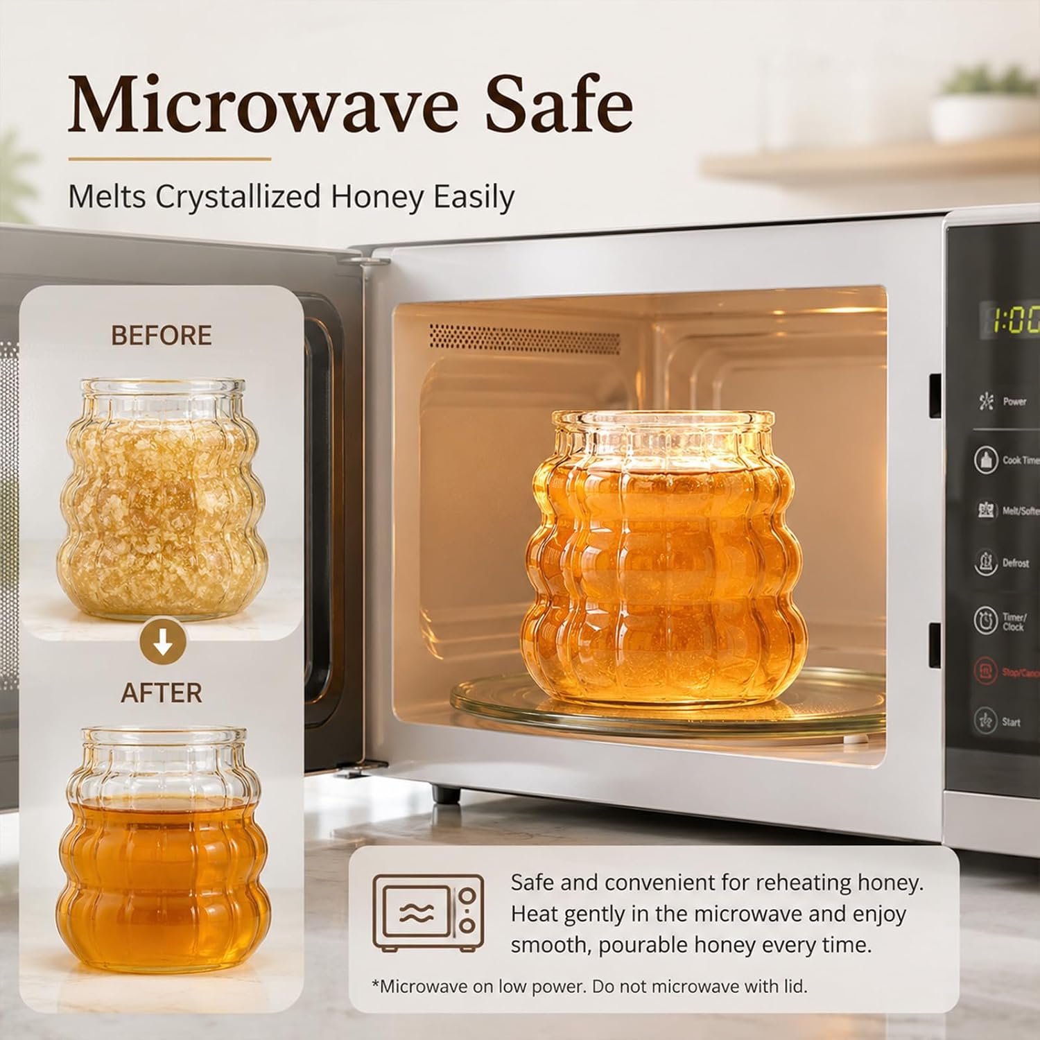 16oz Honey Jar with Dipper and Lid, Borosilicate Glass Honey Pot
