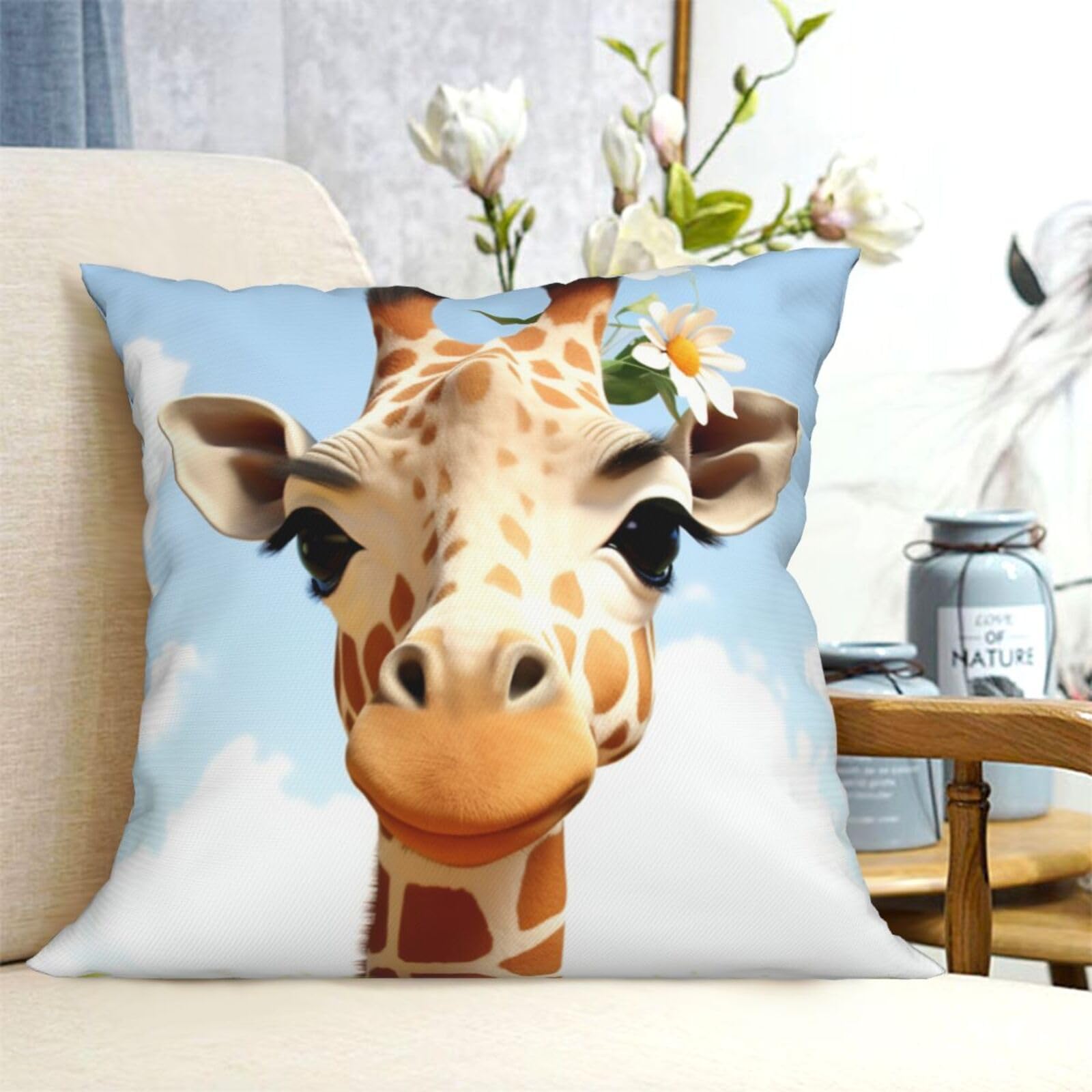 Fodpand Black Decorative Throw Pillow Covers 18"X18" Giraffe Cushion Cases Square Modern Farmhouse Pillow Cases Soft Cozy Cushion Covers For Couch Sofa Bedroom Home Decor Pillowcase