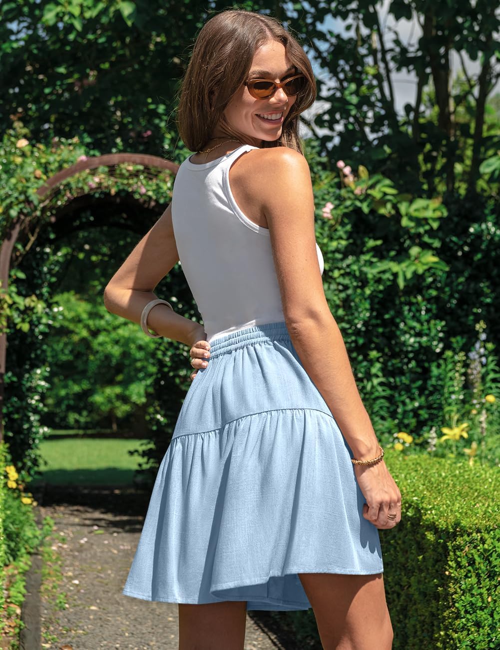 TARSE Womens Linen Skirt Pants Wide Leg Flowy Shorts Drawstring Loose Fit Summer Casual Lightweight Comfy Vacation Wear - Image 4