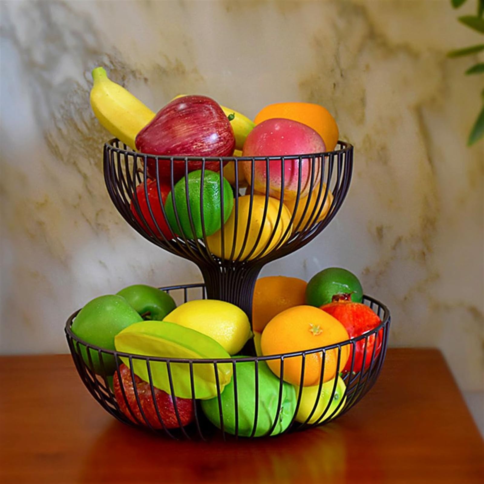 Cestas de frutas Cesta de frutas 2 niveles, cesta Metal, almacenamiento aperitivos y verduras, organizador tazones for mesa comedor, mostrador cocina