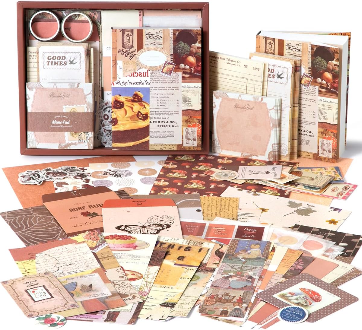 Niwlix Vintage Scrapbook Kit, 346 Pcs, A6 Grid Notebook, Scrapbook/Background Papers, Folding Labels, Envelopes, Washi, Photo Frames, Calendar Stickers, DIY Gift Journaling Kit for Teen Girl Women
