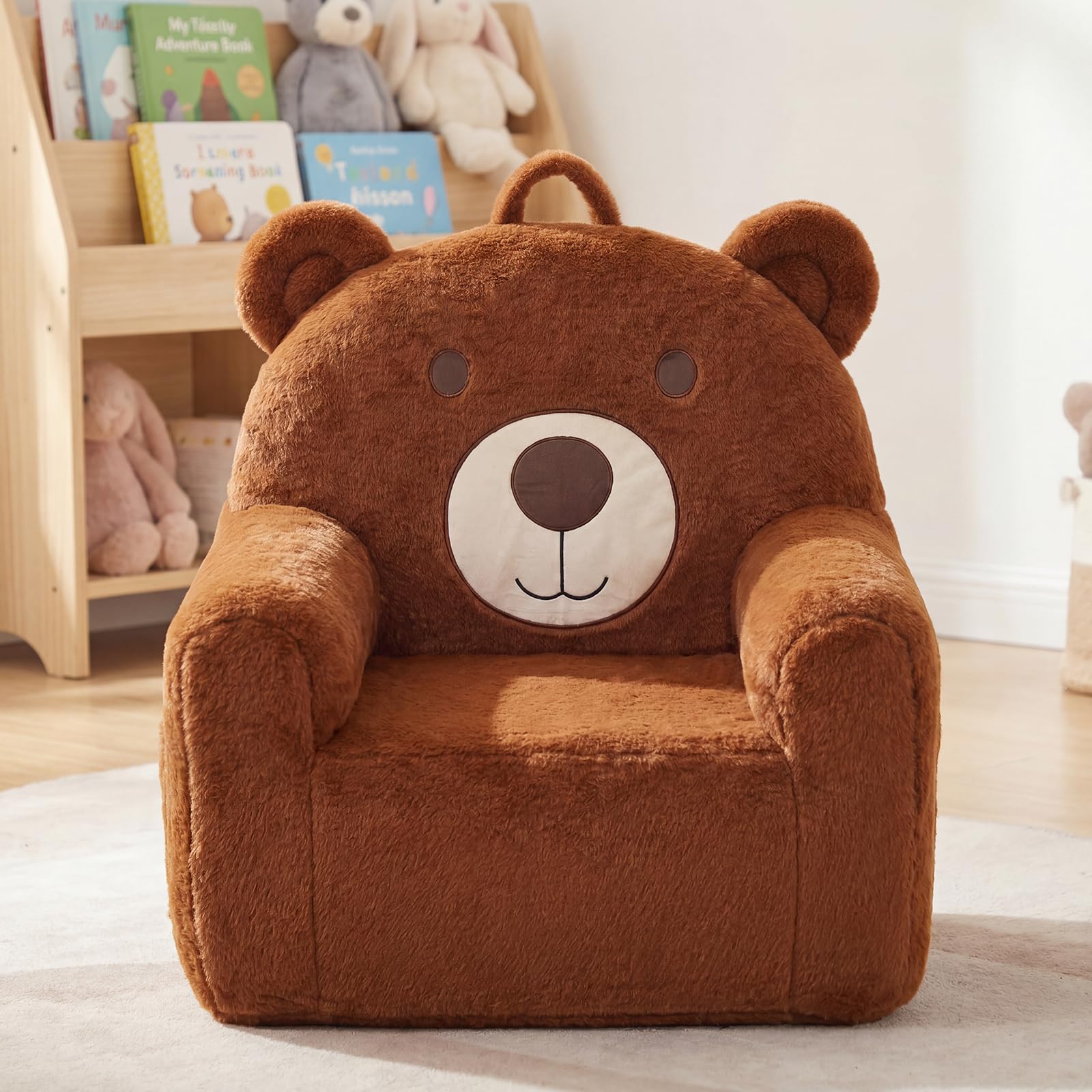 Ya-Home kids Sofa Faux Fur Toddler Chair Comfy Foam Filled, Brown Bear