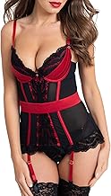 Lovehoney Lingerie For Women Red Empress Satin and Lace Basque Set - Underwired Push Up Cups & Adjustable Bra Straps - Medium: 10-12
