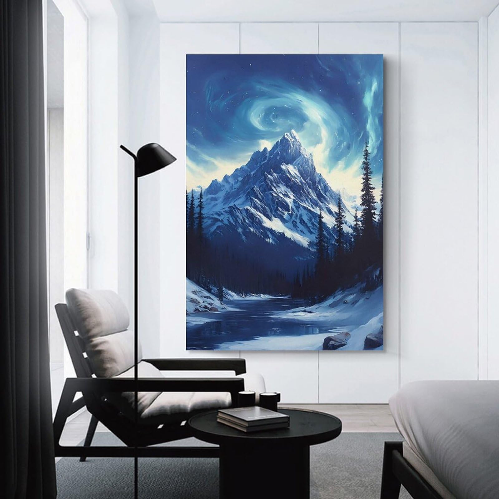 Junmoney Aurora Borealis Over Snowy Mountains Home Decor Wall Art 16x24inch(40x60cm), for Living Room, Lounge Or Sitting Room, A Home Accent with Warm Character