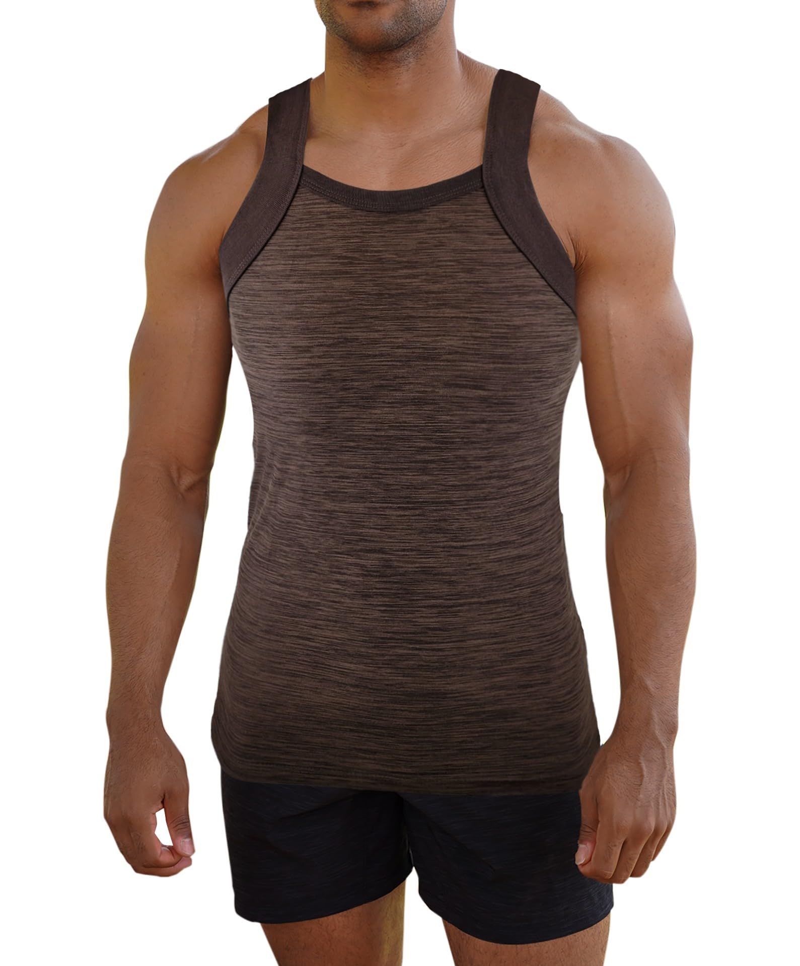 Different Touch Men's Brown Dry Fit Square Cut Tank Tops, Xxl